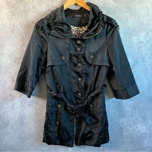 Armanda Womens Light Weight Trench Coat Black w/ Belt Sz XS **See Description**